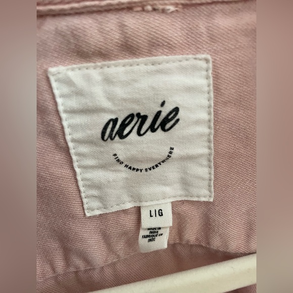 aerie pale light pink blush long sleeve button up shirt with collar size large - Picture 2 of 8